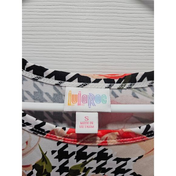 Lularoe Jessie Swing Dreas Houndstooth Floral Black White Orange Prach Size S - Picture 2 of 6